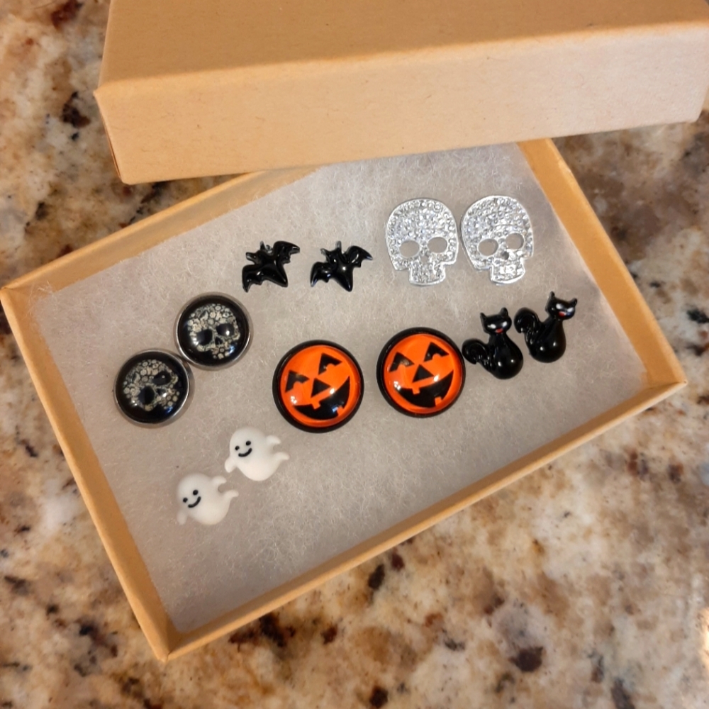 Halloween Earrings Bundle, SILVER SKULL SOLD OUT- WILL SUB PINK OR WHITE